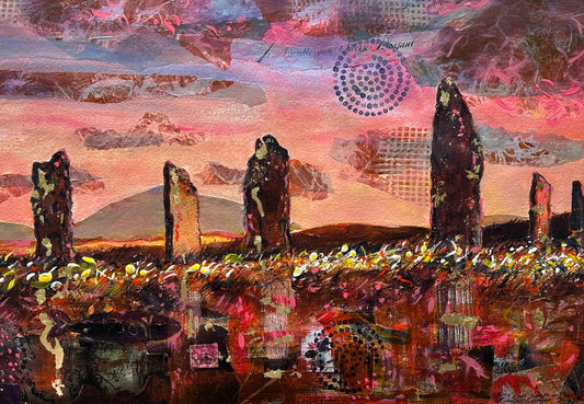 Hand finished print A3 size unframed/Rose pink sunset at The Ring of Brodgar