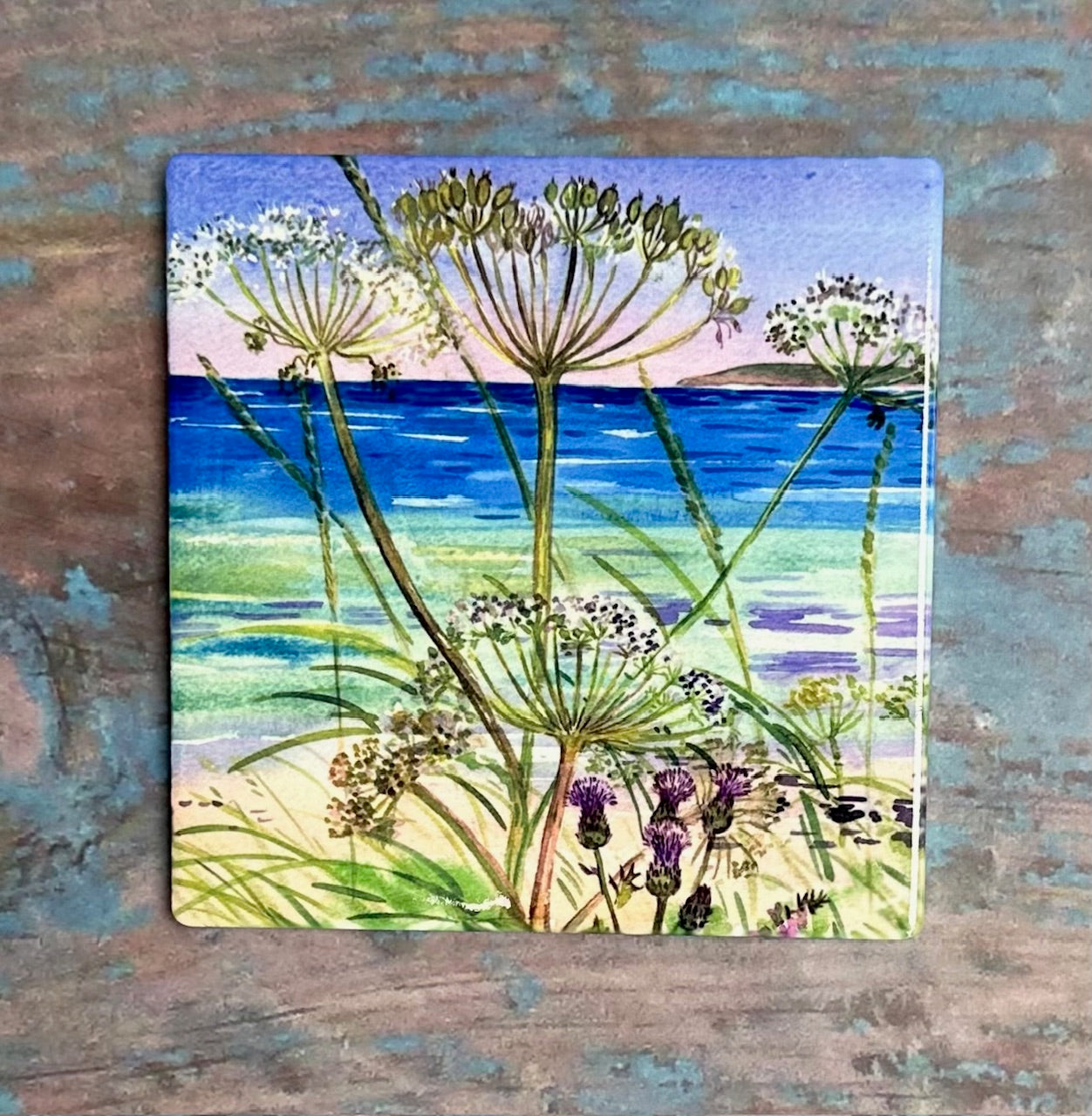 Ceramic coaster/ Cow parsley on the shoreline Square