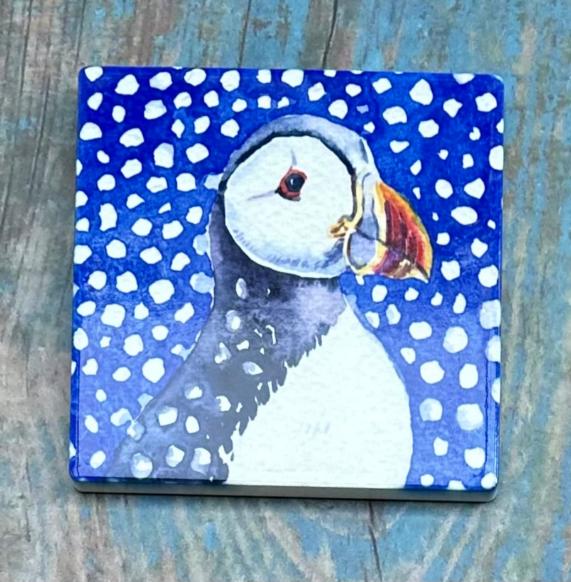 Ceramic coaster/Puffin in the snow
