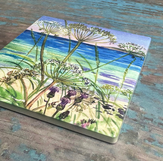 Ceramic coaster/ Cow parsley on the shoreline