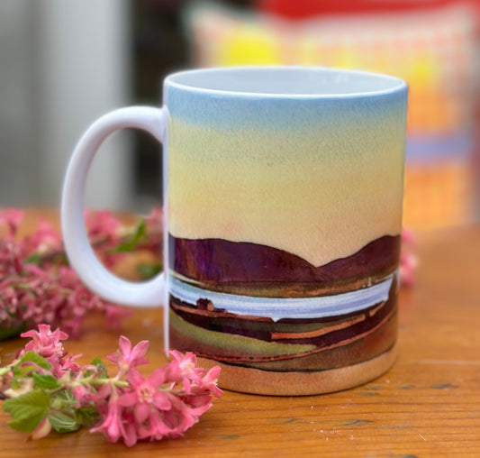 Ceramic mug/Sunset over The Hoy Hills with Clestrain in the foreground