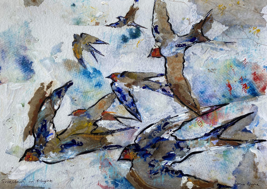 Hand finished print A3 size/Swallows in flight