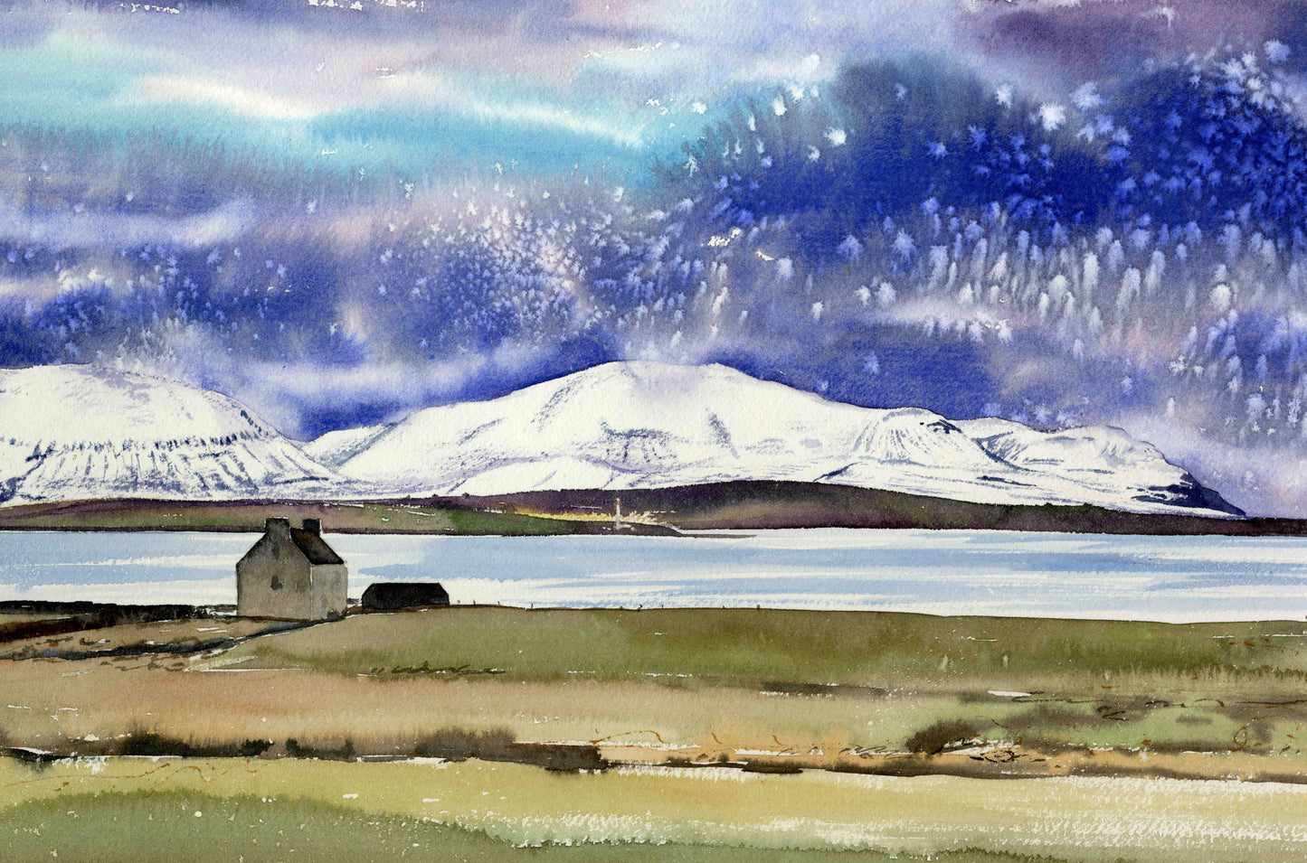 Card -  The Hoy hills with clestrain in the snow