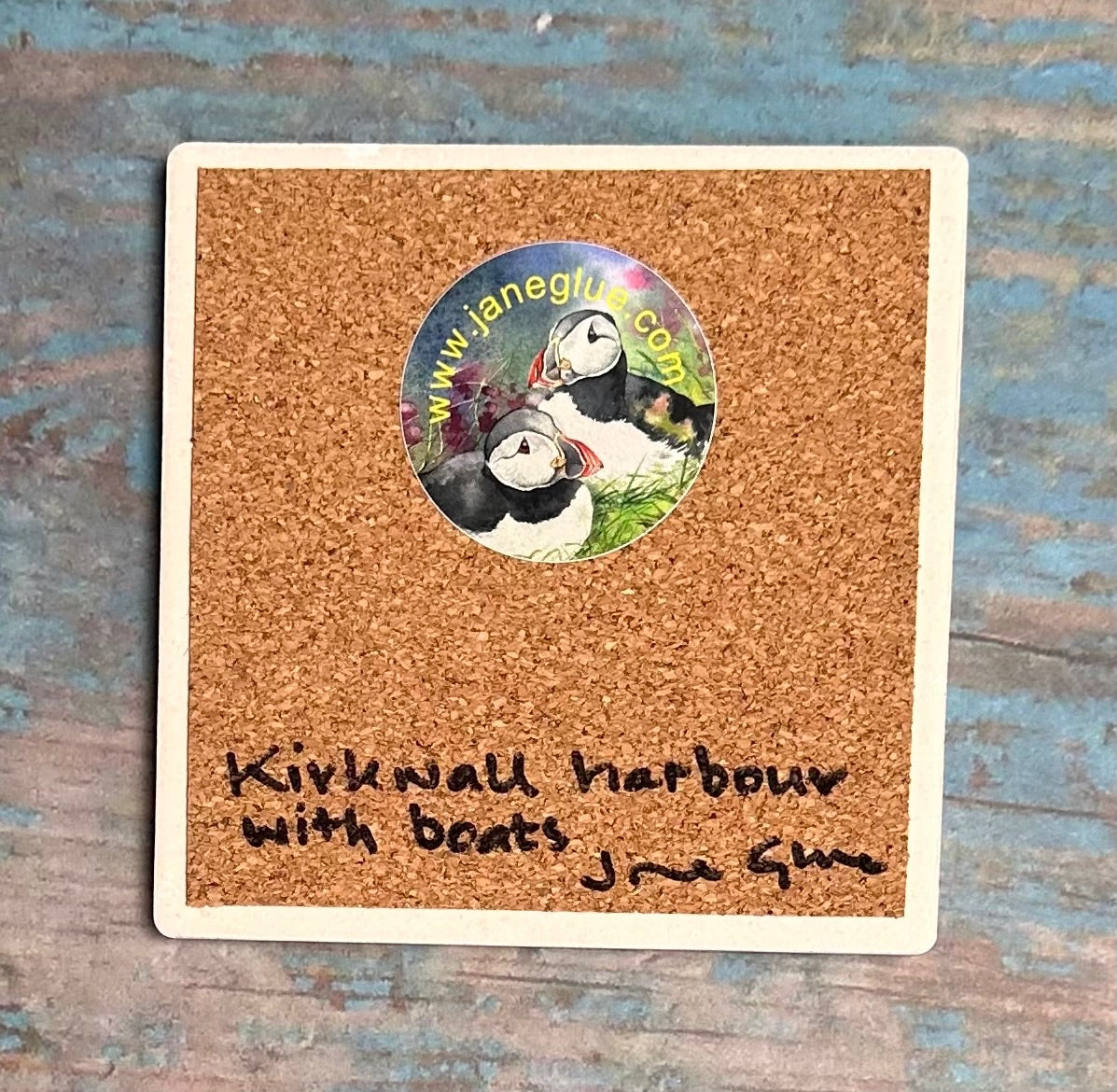 Ceramic coaster/Kirkwall harbour with boats Square