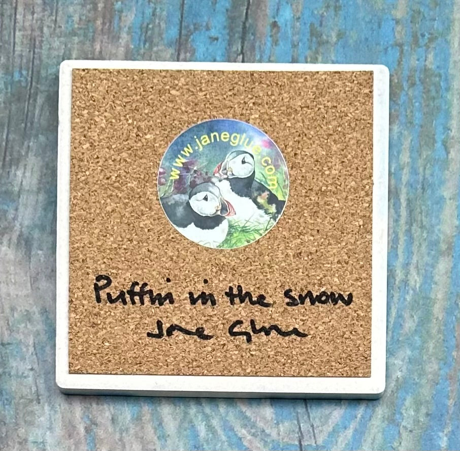 Ceramic coaster/Puffin in the snow