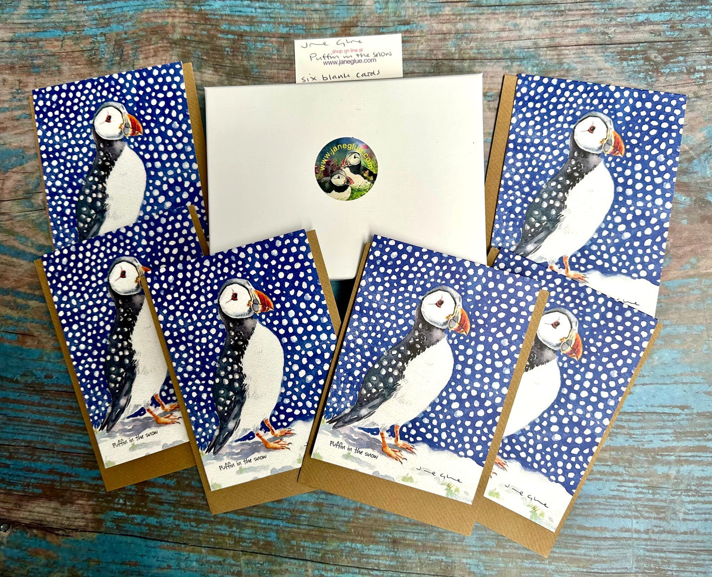 Boxed set of six cards/Puffin in the snow