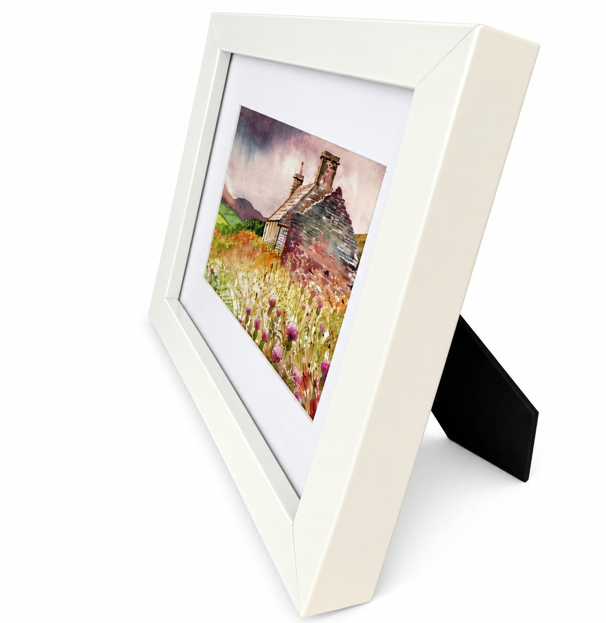 Small framed print/Cottage with thistles