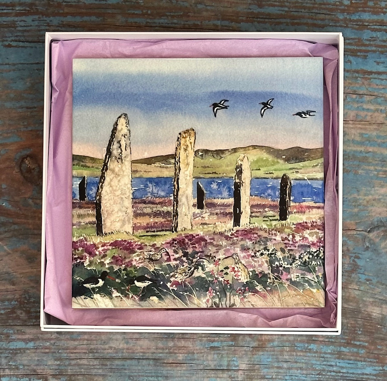 Large ceramic tile/Oystercatchers and curlews at The ring of Brodgar