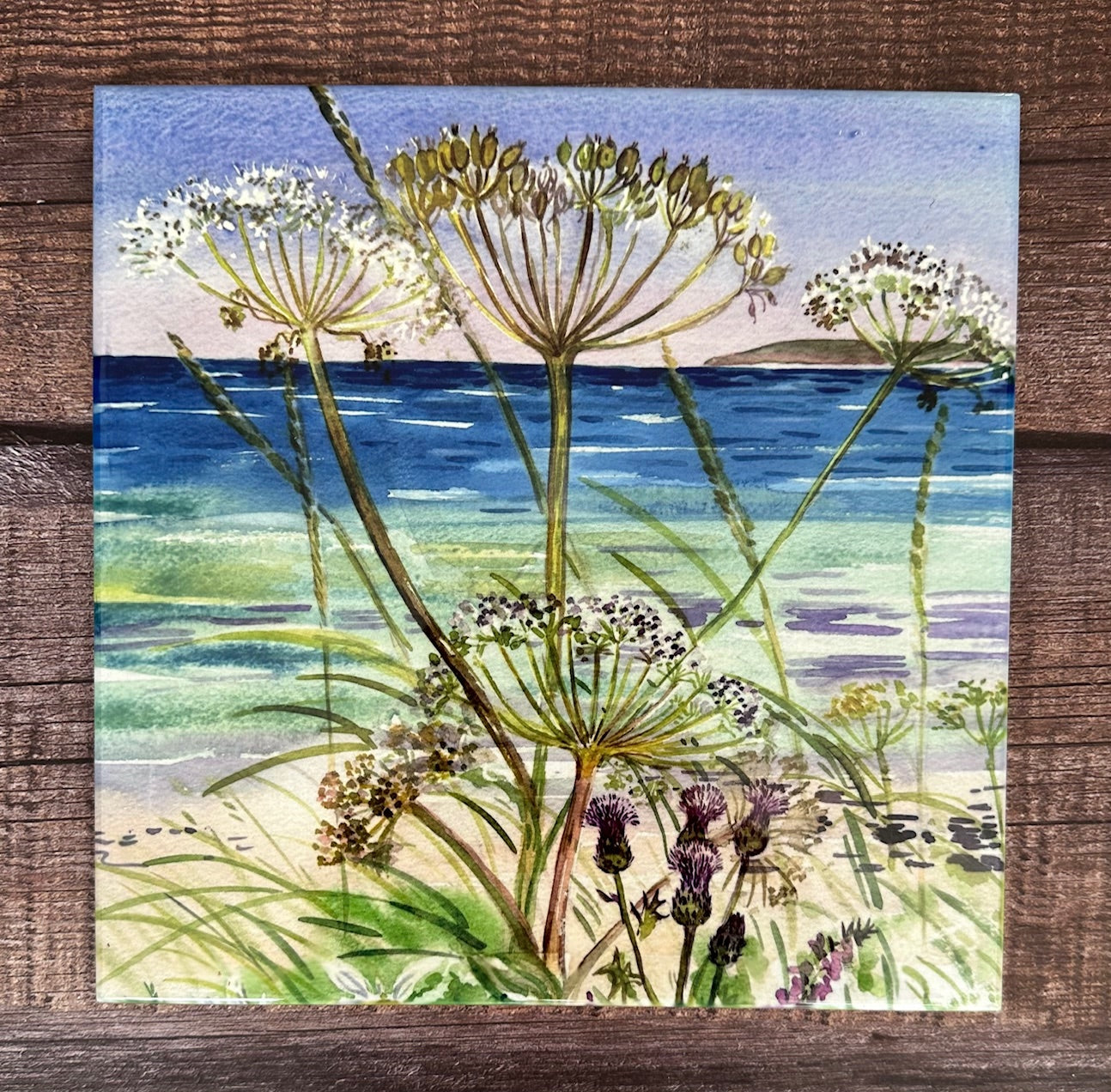 Large ceramic tile/Cow parsley on the shoreline