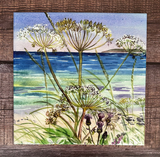 Large ceramic tile/Cow parsley on the shoreline