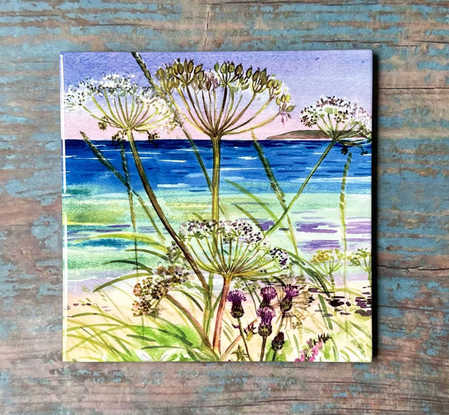 Medium ceramic tile/Cow parsley on the shoreline