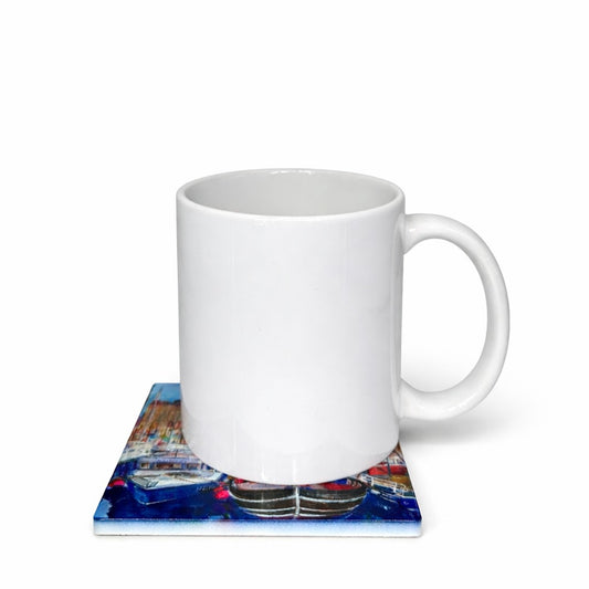 Ceramic coaster/Kirkwall harbour with boats