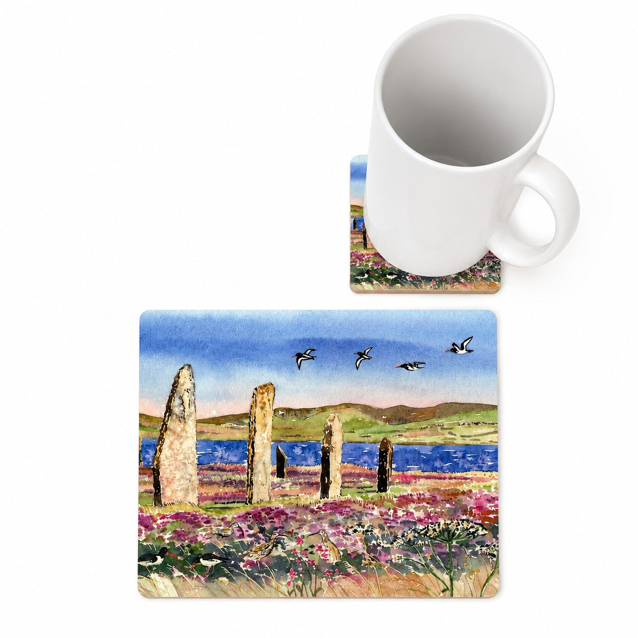 Tablemat/Oystercatchers and curlews at The Ring of Brodgar