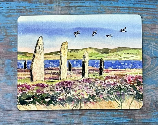 Tablemat/Oystercatchers and curlews at The Ring of Brodgar