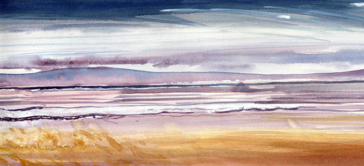 A limited edition print from a watercolour painting inspired by a razorshell by Orkney artist Jane Glue, Scotland