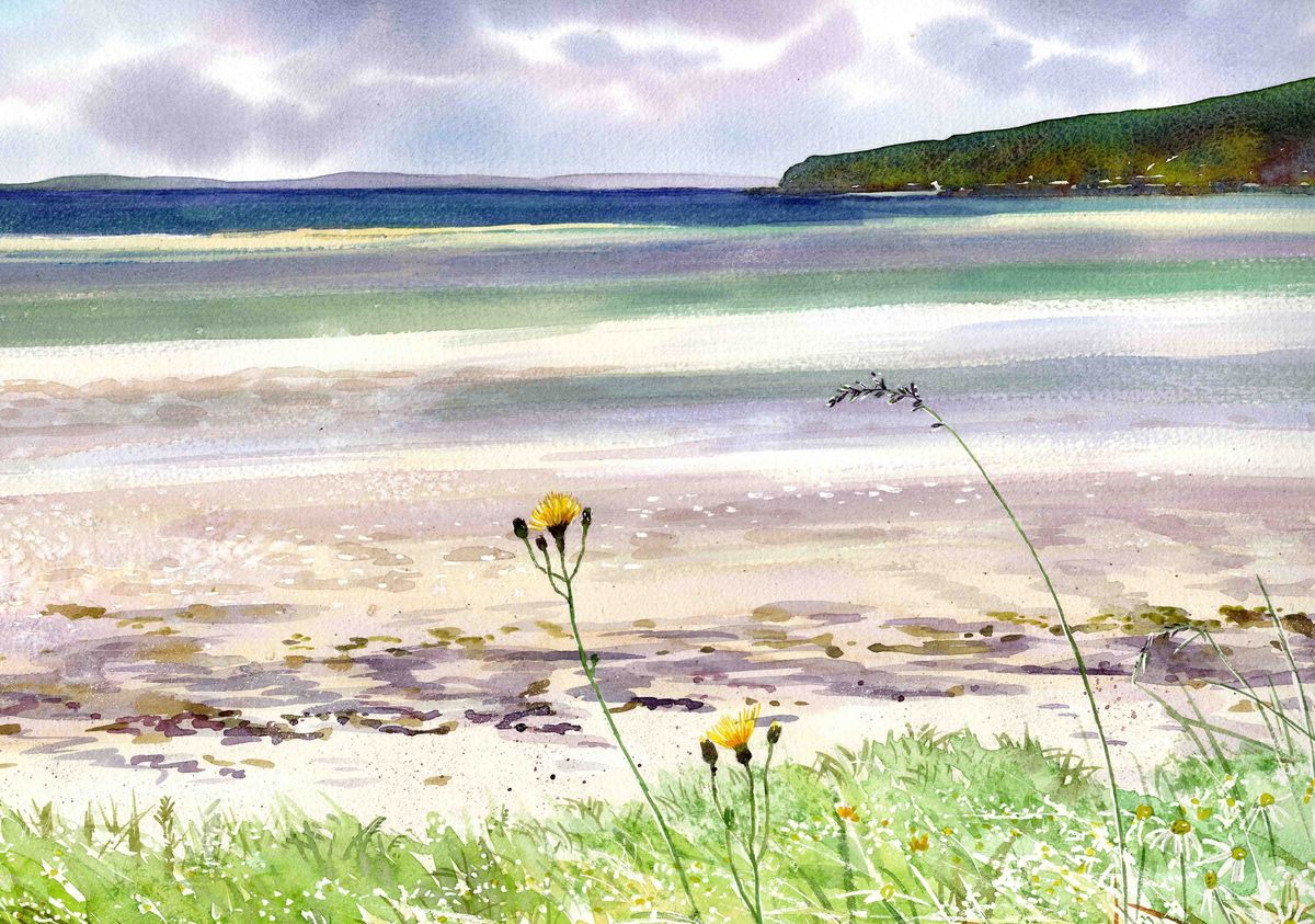 A print from a watercolour painting of Waulkmill bay by Orkney artist Jane Glue, Scotland