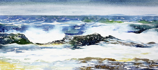 A limited edition print from a watercolour painting of waves by Orkney artist Jane Glue, Scotland