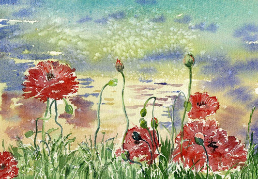 Limited edition print/Poppies by the shore