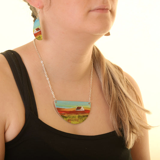 Jewellery by Jane Glue, 'Wildflower field' Earrings/large semi-circle