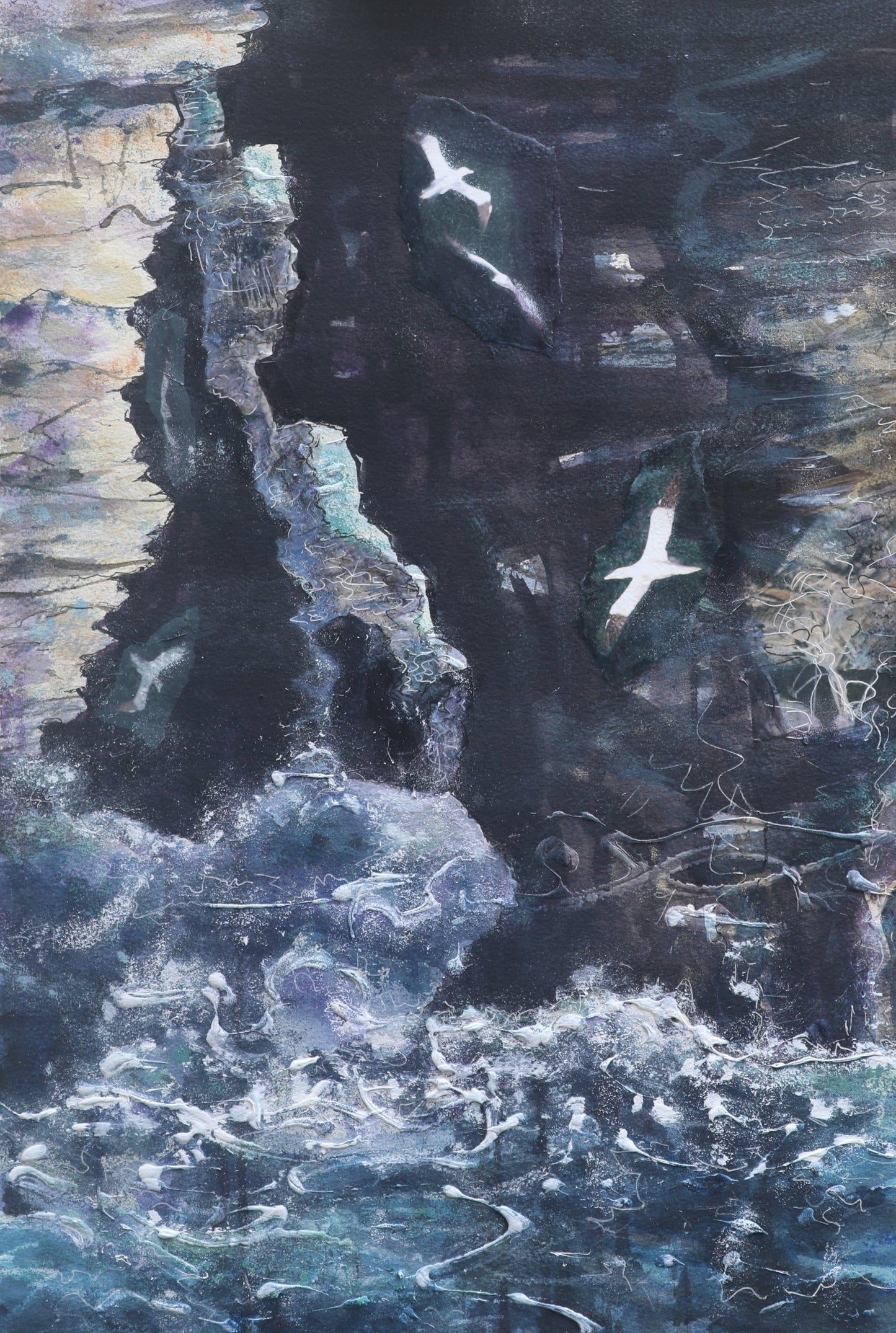 Original painting framed/Gannets and cliffs, Westray