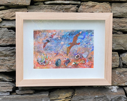 Original painting framed/Gulls with found shells