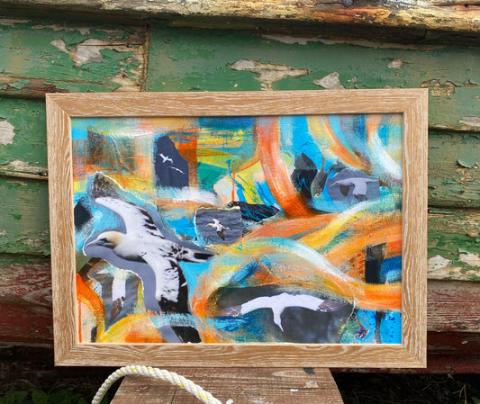 Original painting framed/Gannets on a summers day