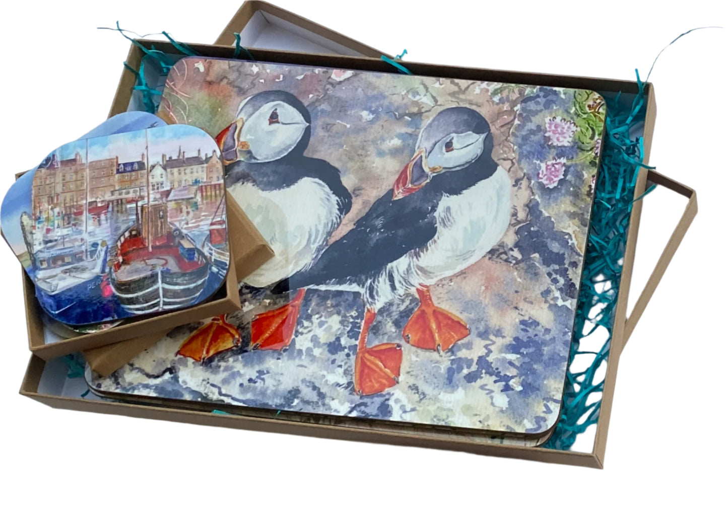Designer tablemat/Kirkwall harbour with boats