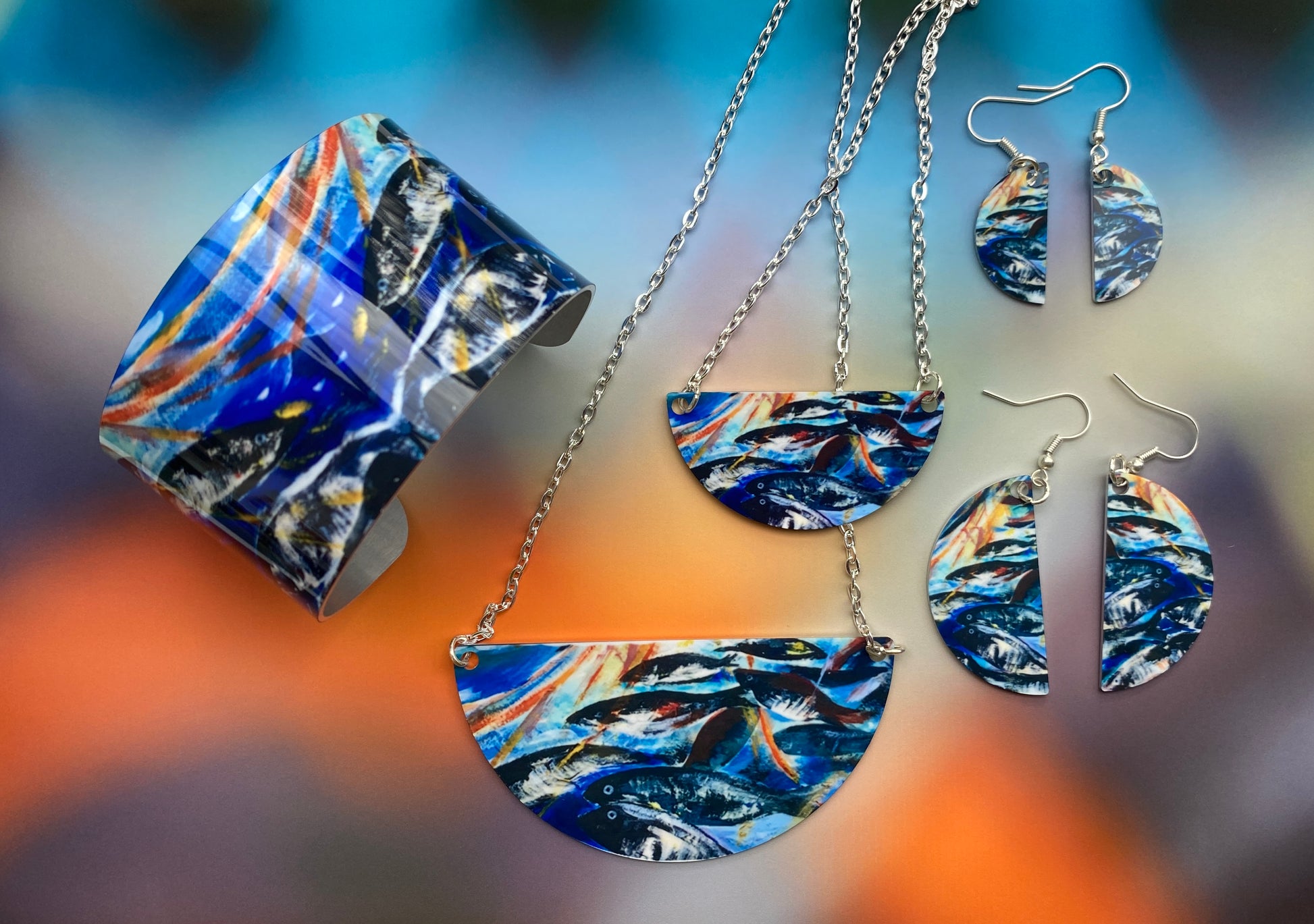 A set of jewellery , Silver Darlings designed by Orkney artist Jane Glue, Scotland