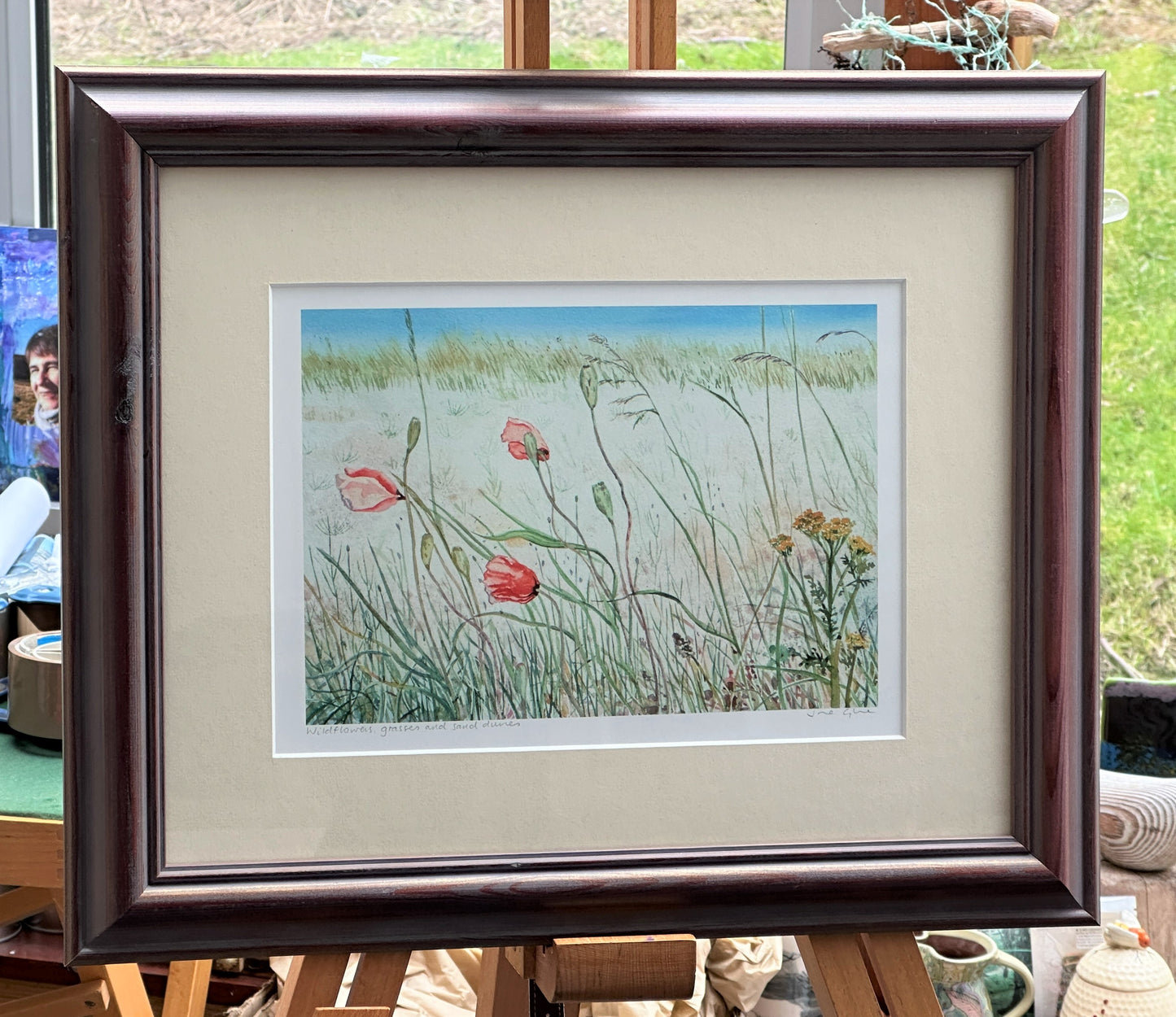 Pre-loved framed print/Wildflowers, grasses and sand dunes