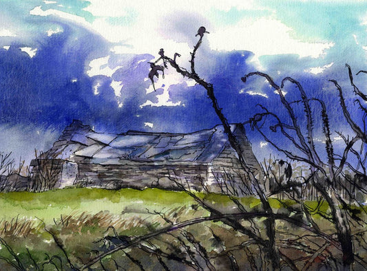 Limited edition print/Winter thistles and old bothy