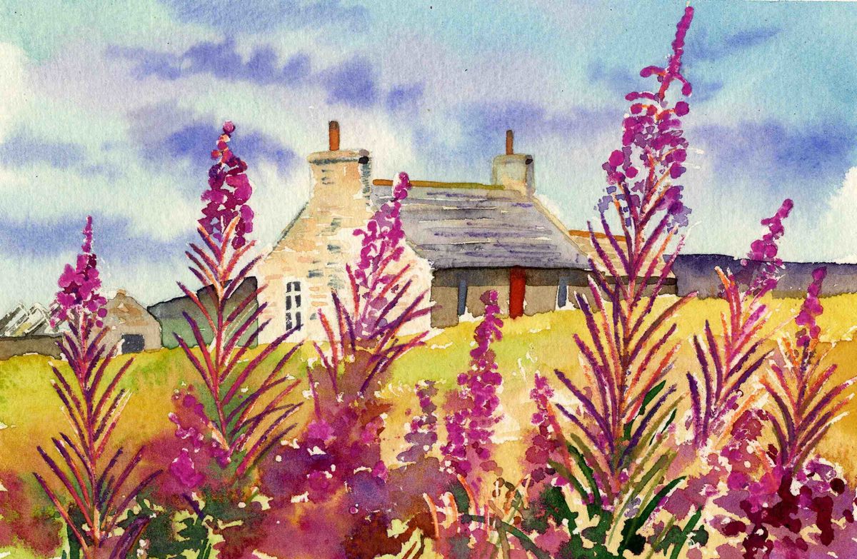 Limited edition print/Rosebay willowherb and cottage