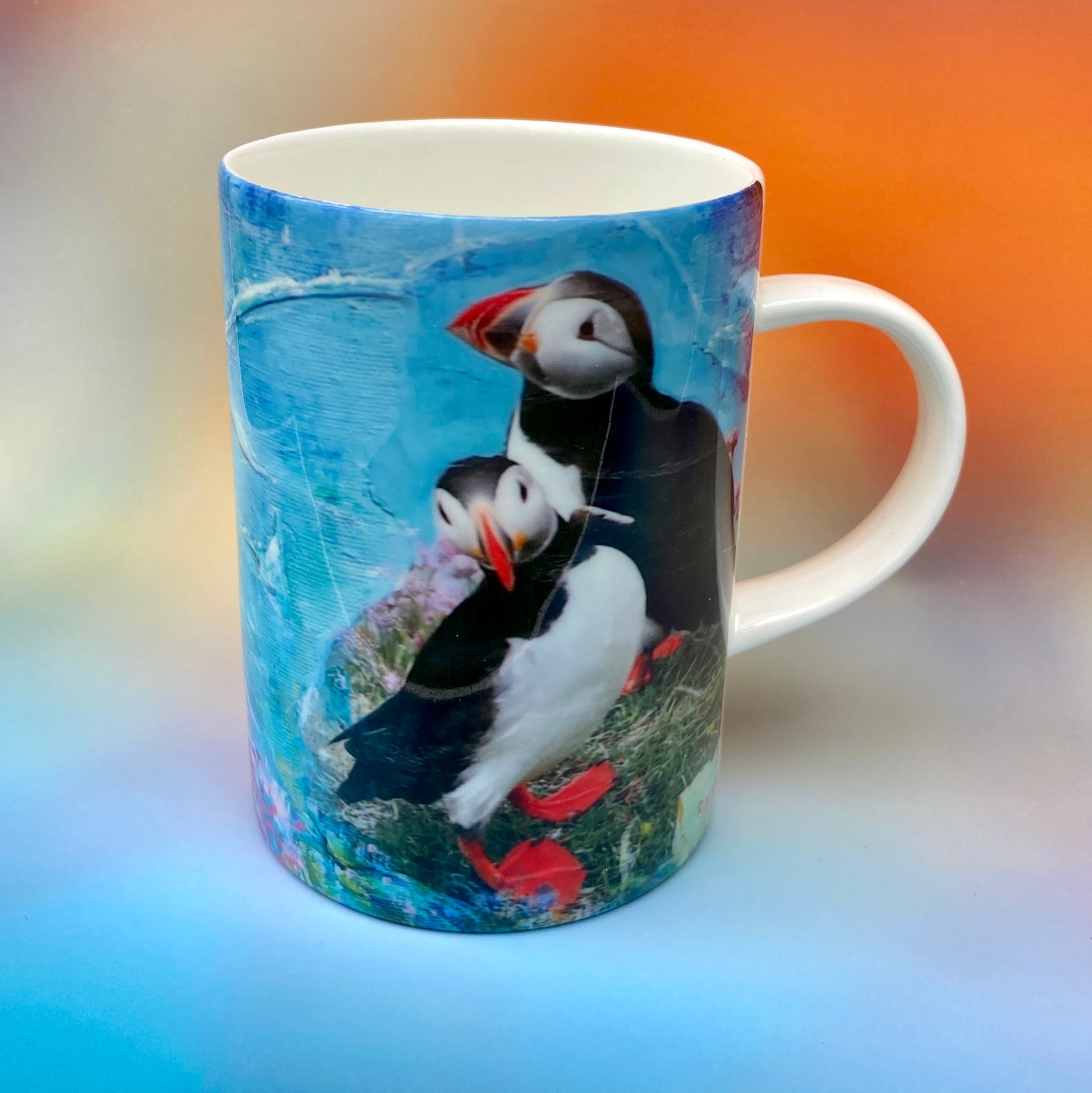 Puffins mug by Orkney artist Jane Glue, Scotland